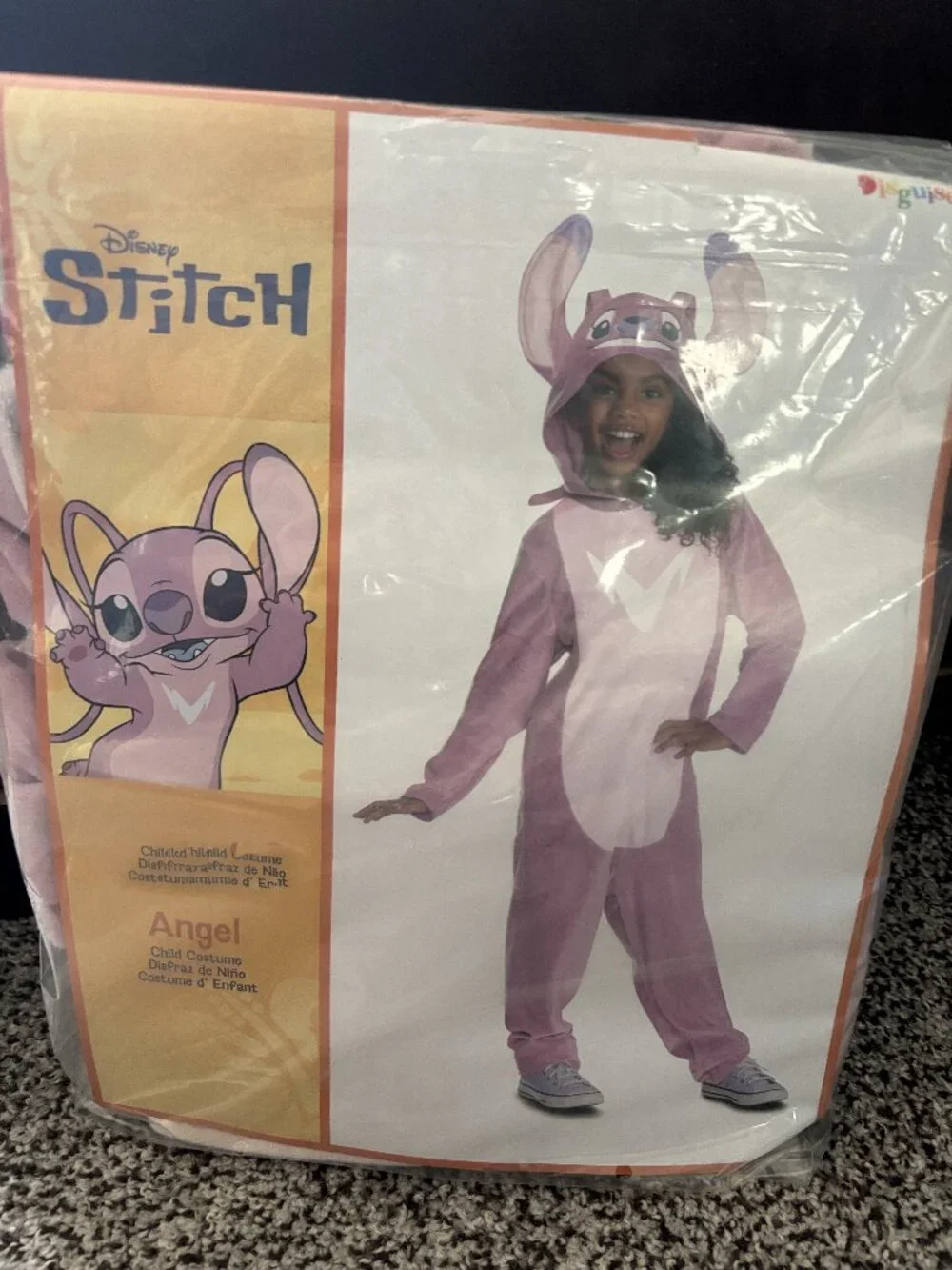 Lilo & Stitch Angel Halloween Costume 4/6 Pink Hooded Jumpsuit Disney Kids Girls